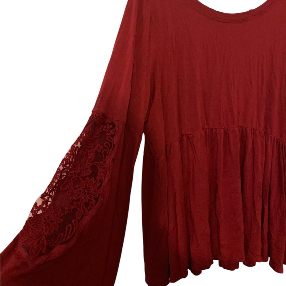 Torrid Babydoll Super Soft Scoop Neck Lace Bell Sleeve Tee Size 2 Rio Red Boho - Picture 3 of 15